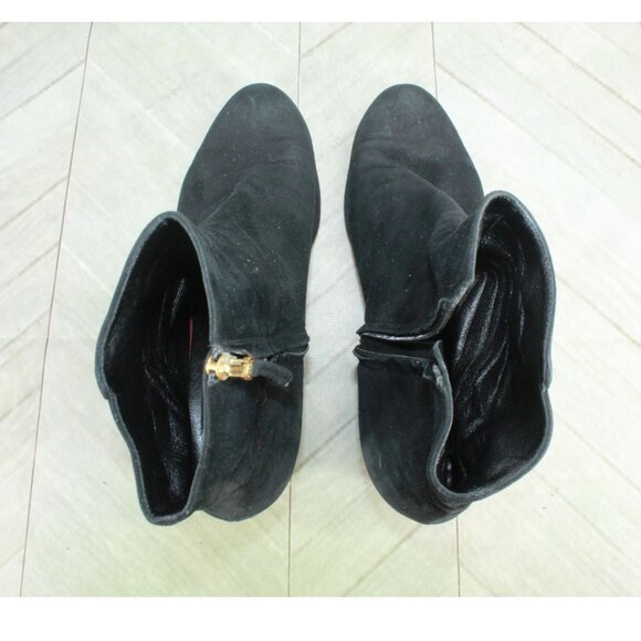 Fendi Women’s Black Suede Gold Heeled Side Zip Ankle Booties 37 / US 7 - Picture 7 of 9
